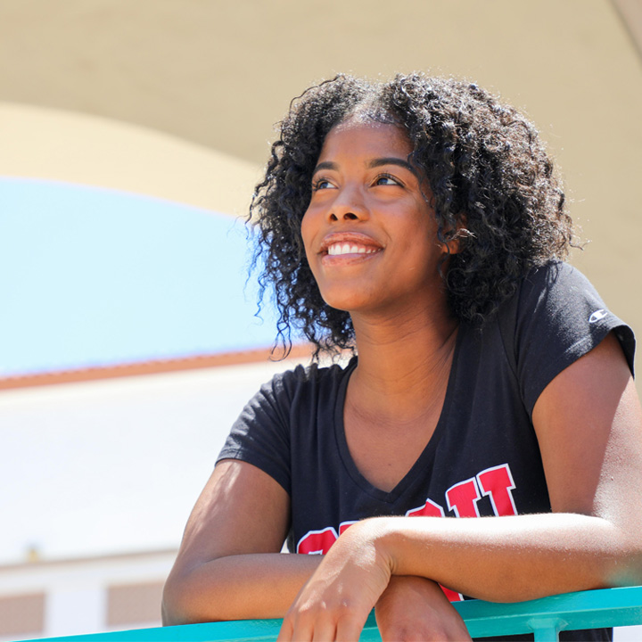 student looking into the future