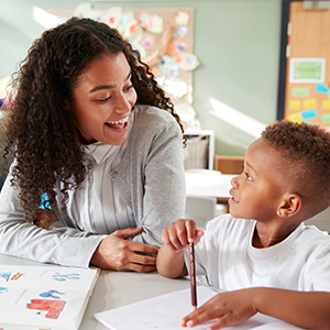 Stock image of a young student and educator