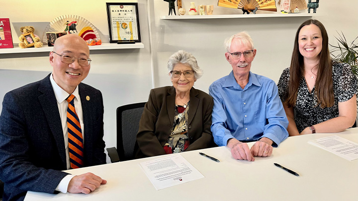 From left: Dean Y. Barry Chung, Professor Cynthia Park and James Park