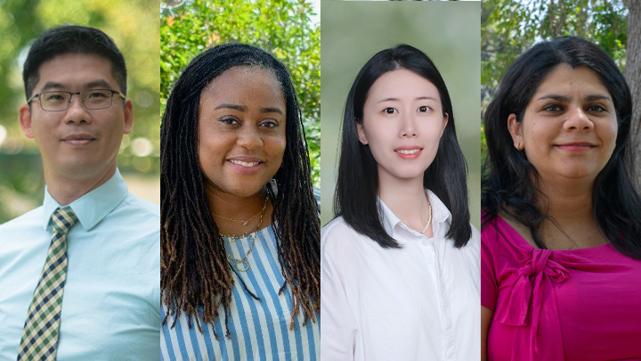 Four headshots of faculty members in professional attire.