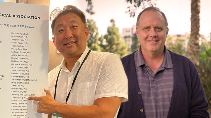 Head shots of Samuel Song and Charles Degeneffe on the SDSU campus.