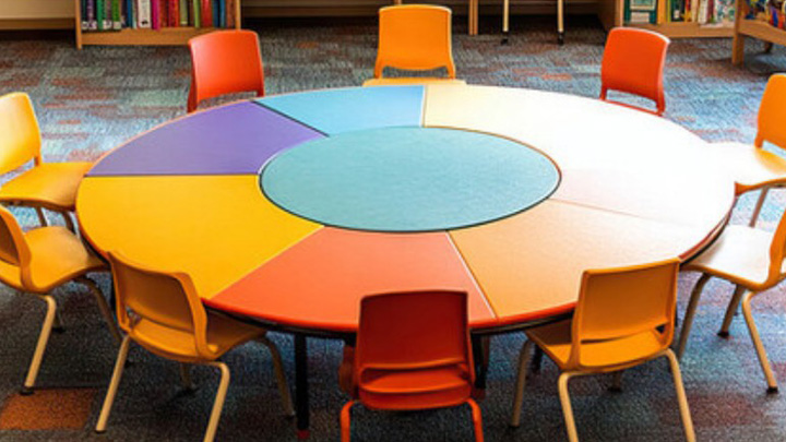 colorful round table in classroom