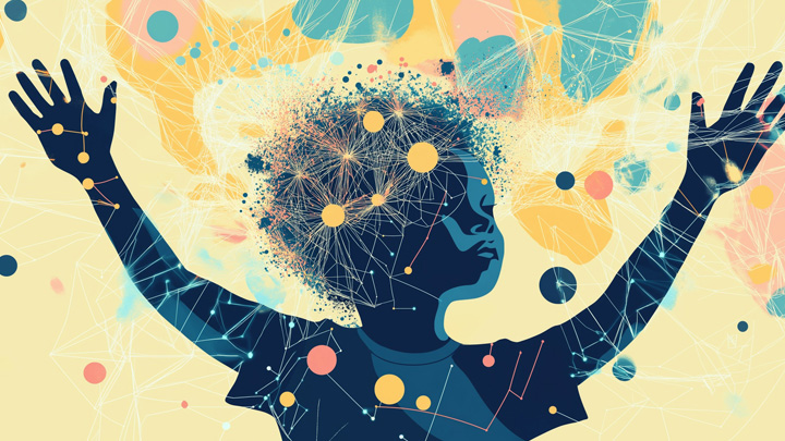 black child with abstract neural connections graphic